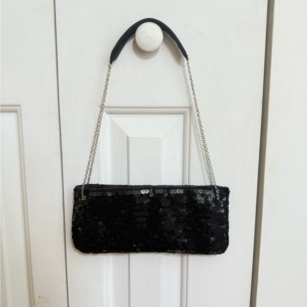 New York & Company Women’s Black Sequined Chain Purse